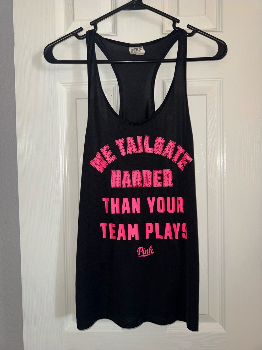 PINK Victoria's Secret Black Tank with Hot Pink Graphic